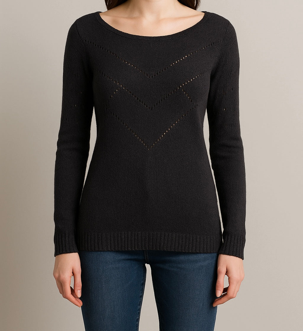 Black Knit Sweater with Dot Pattern