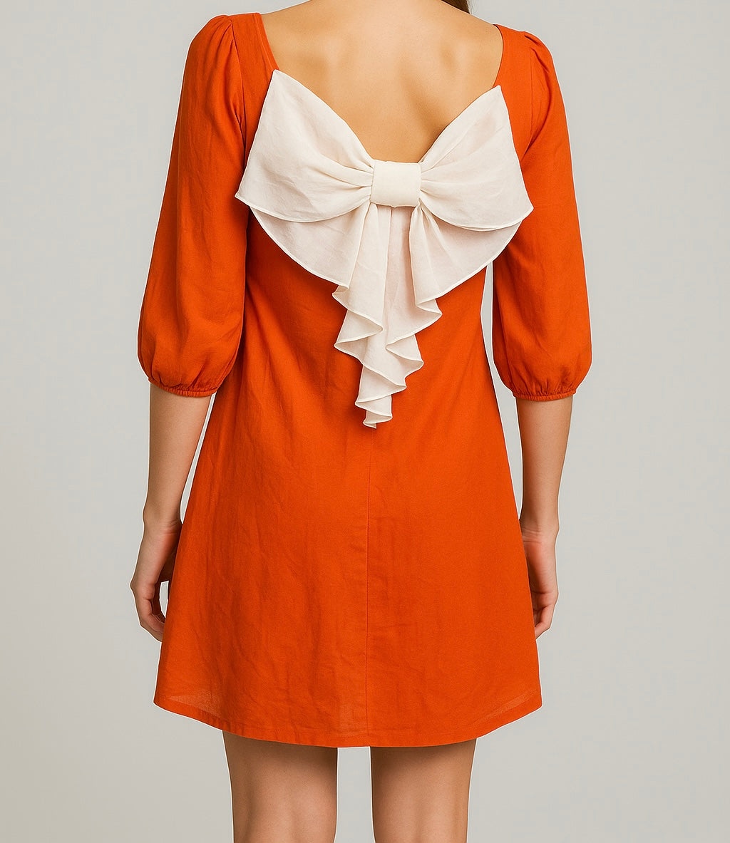 Elegant Ruffled Dress with back Bow