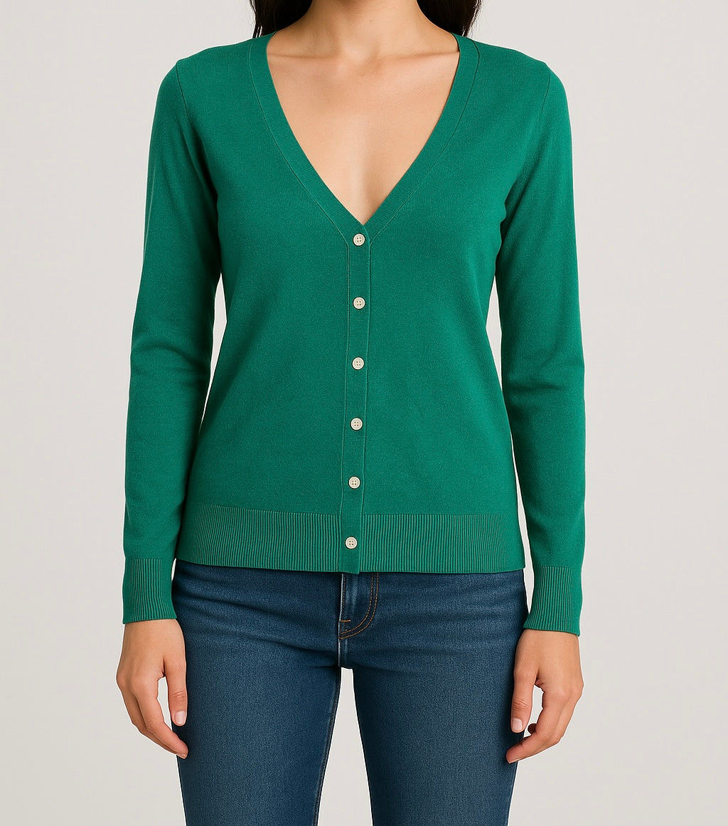 Red/Green V-Neck Button-Down Sweater