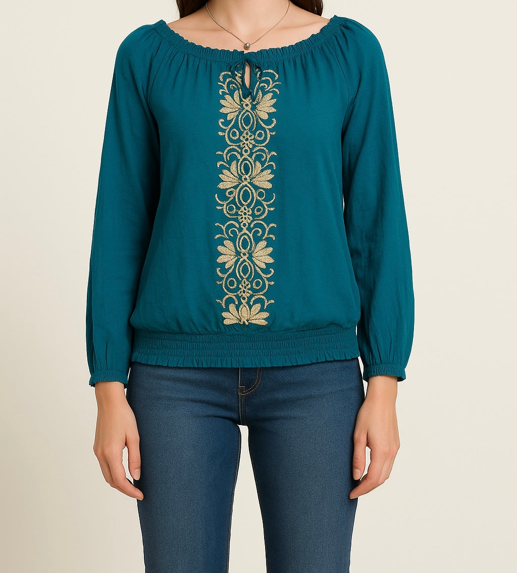 Embroidered Long Sleeve Top