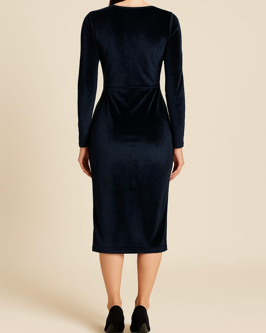 Midnight Black Velvet Knot Midi Dress