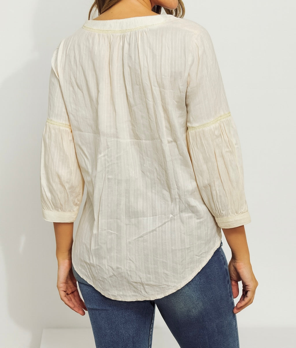 Cream Notch Neck Peasant Blouse