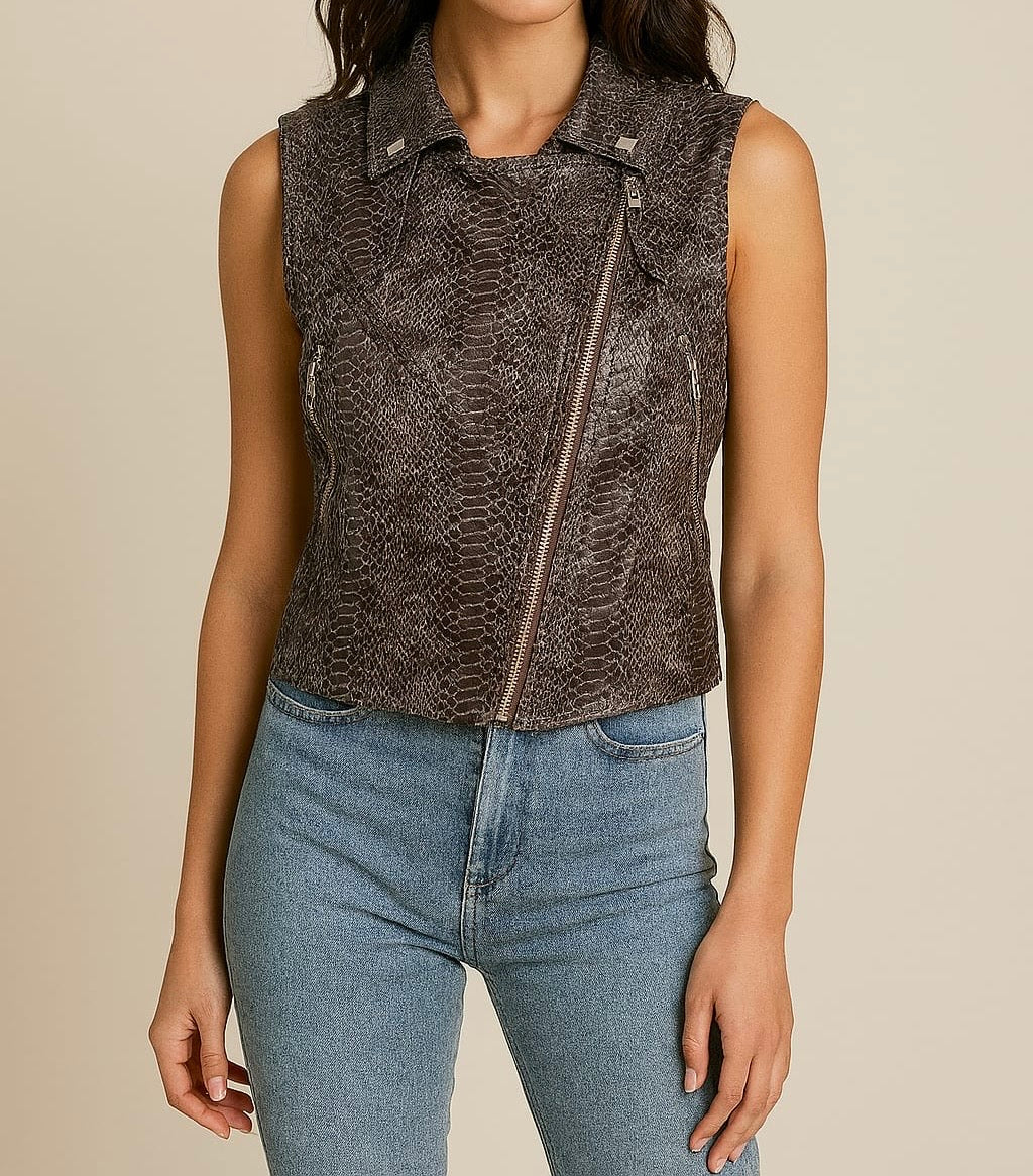 Snakeskin Sleeveless Biker Vest
