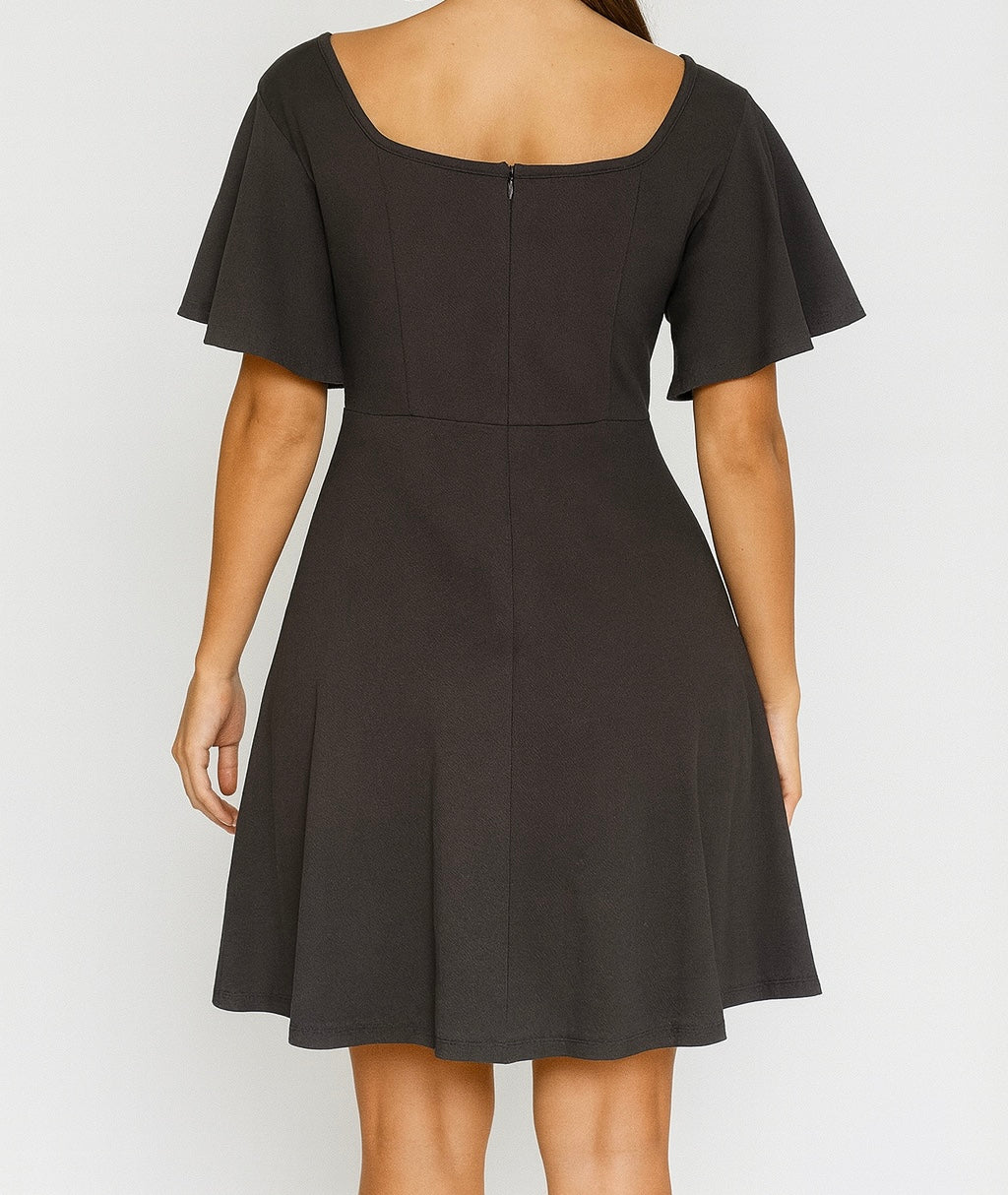 Square Neck Flare Sleeve Skater Dress