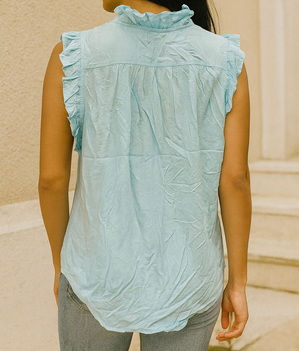 Mustard Ruffle Trim Sleeveless Top