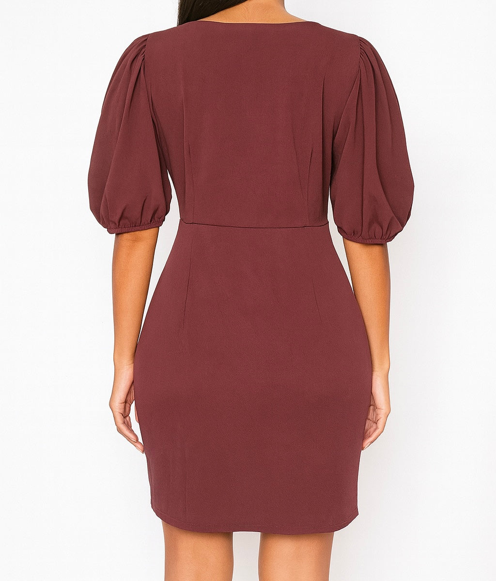 Puff Sleeve Wrap Mini Dress