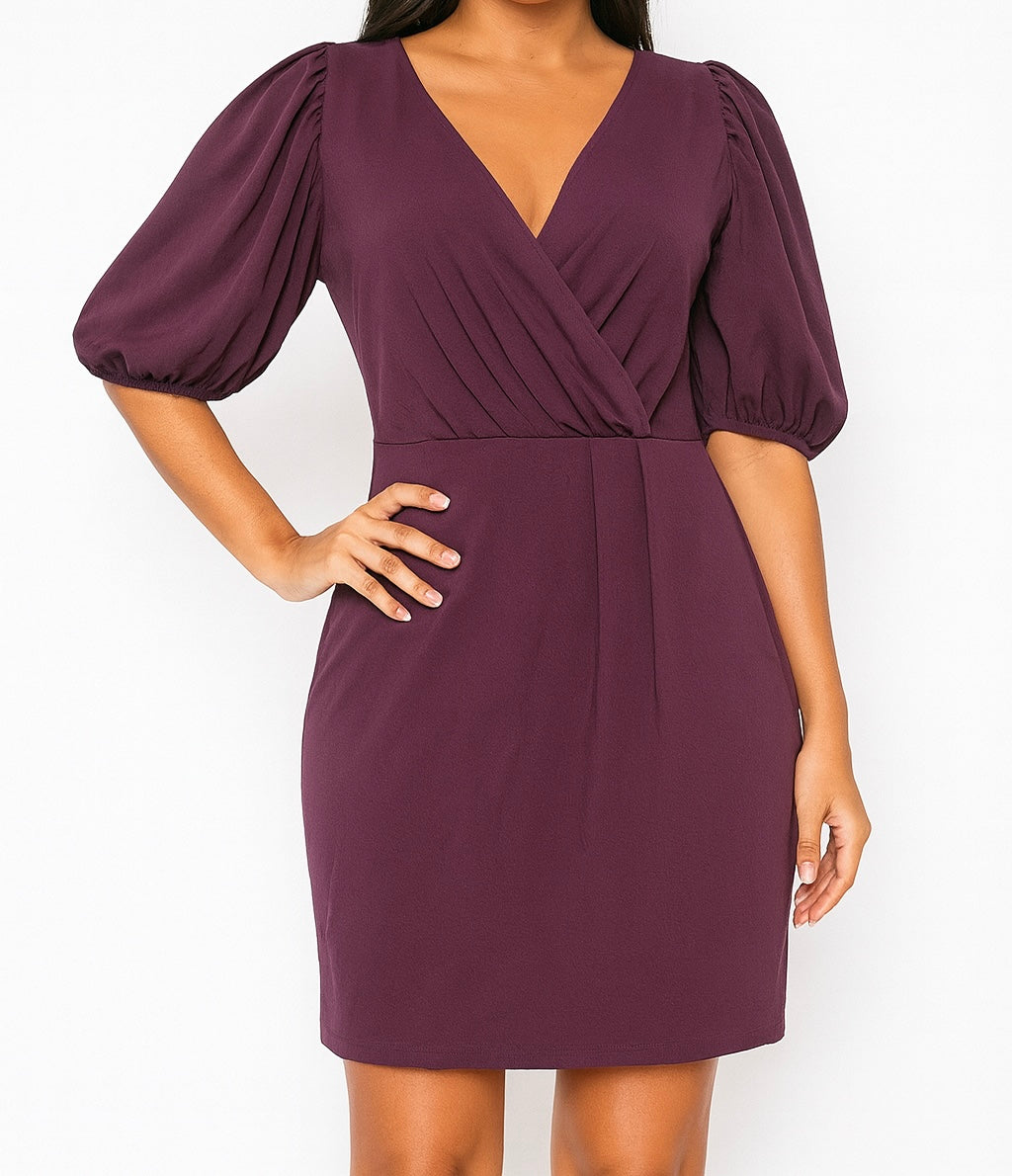 Puff Sleeve Wrap Mini Dress