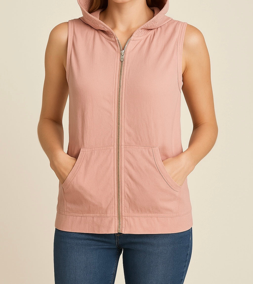 Light Pink Zip-Up Hoodie with Pockets