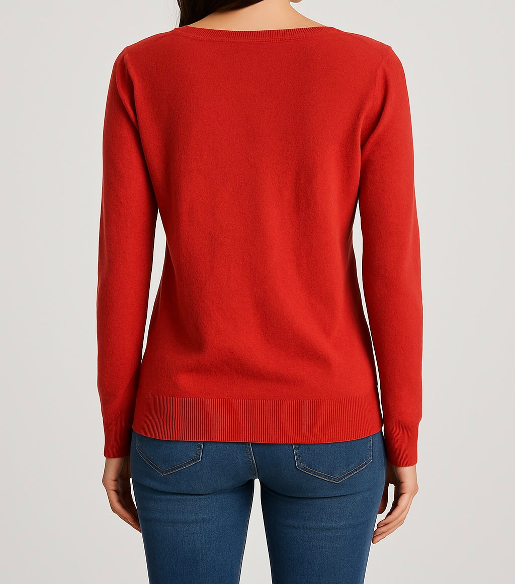 Red/Green V-Neck Button-Down Sweater