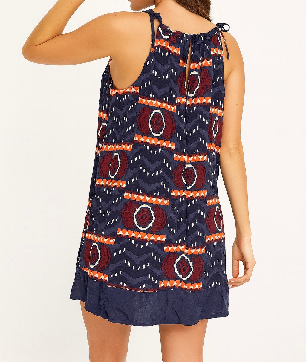 Navy Printed Tie-Strap Dress