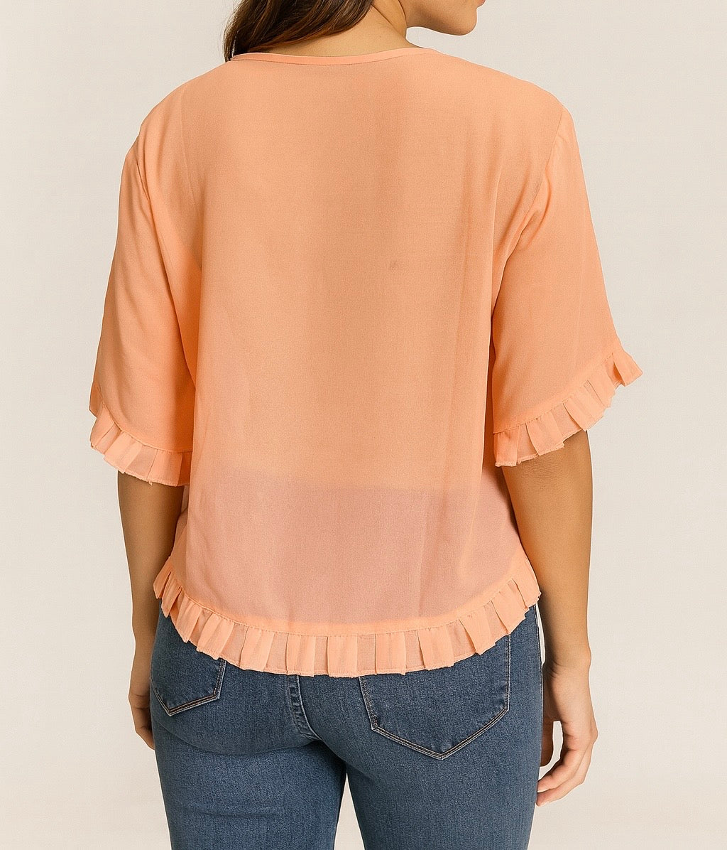 Embroidered Ruffle Hem Blouse