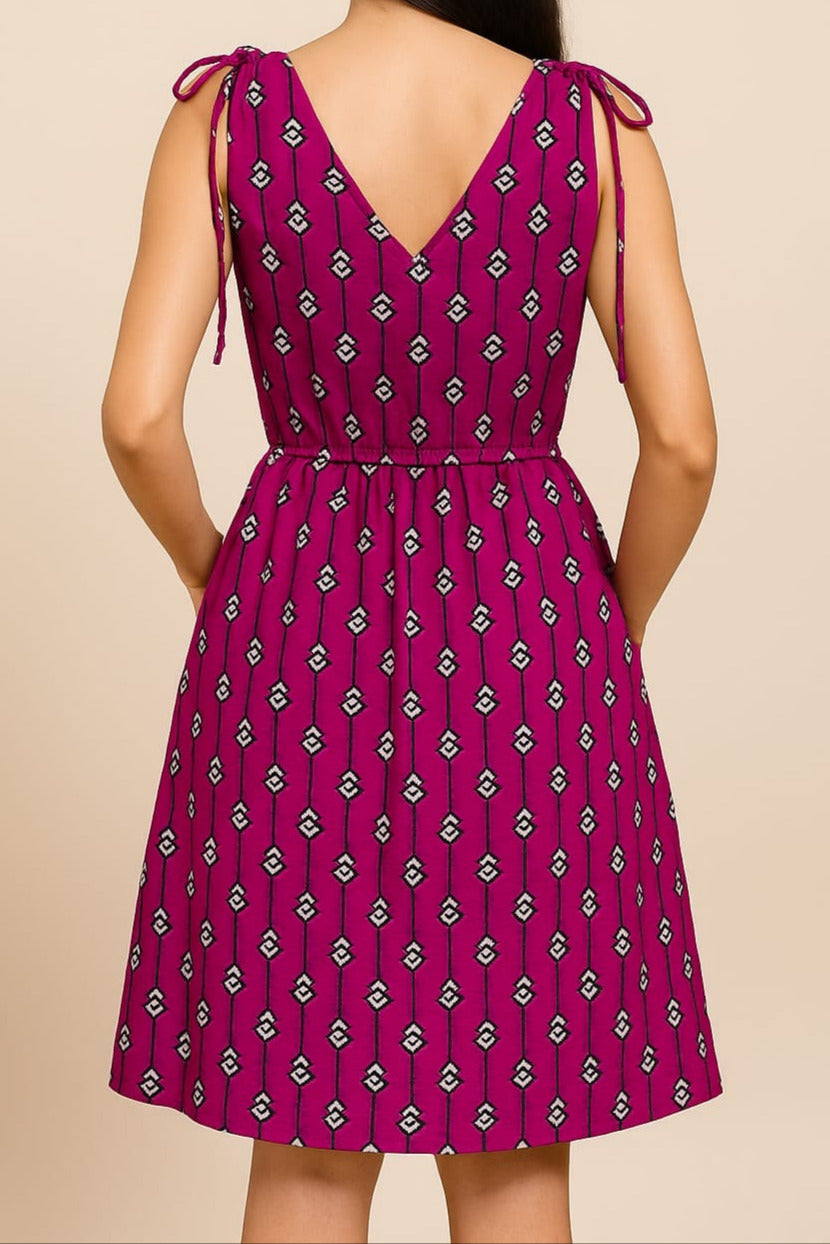 Magenta Geo-Print Sleeveless Dress