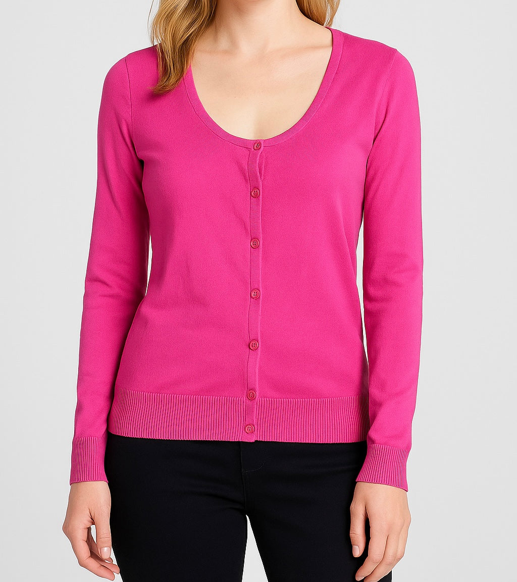 Pink/Blue Button-Front Knit Sweater