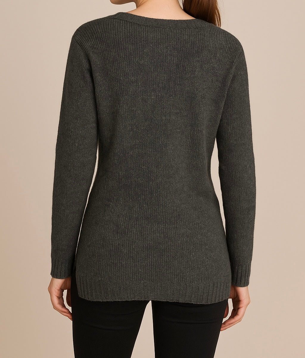 Grey V-Neck Knit Sweater