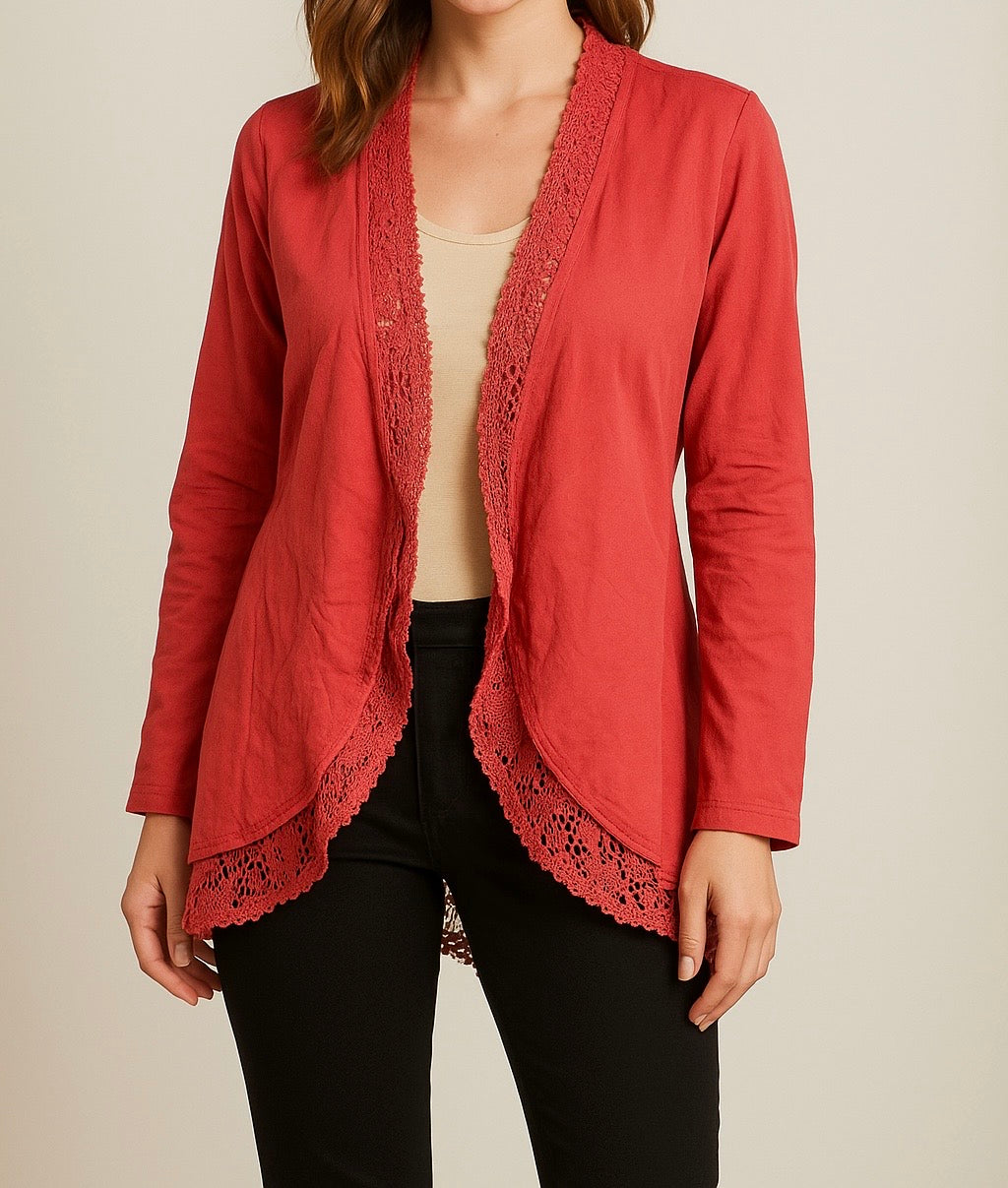 Two-Tone Lace-Trim Blazer