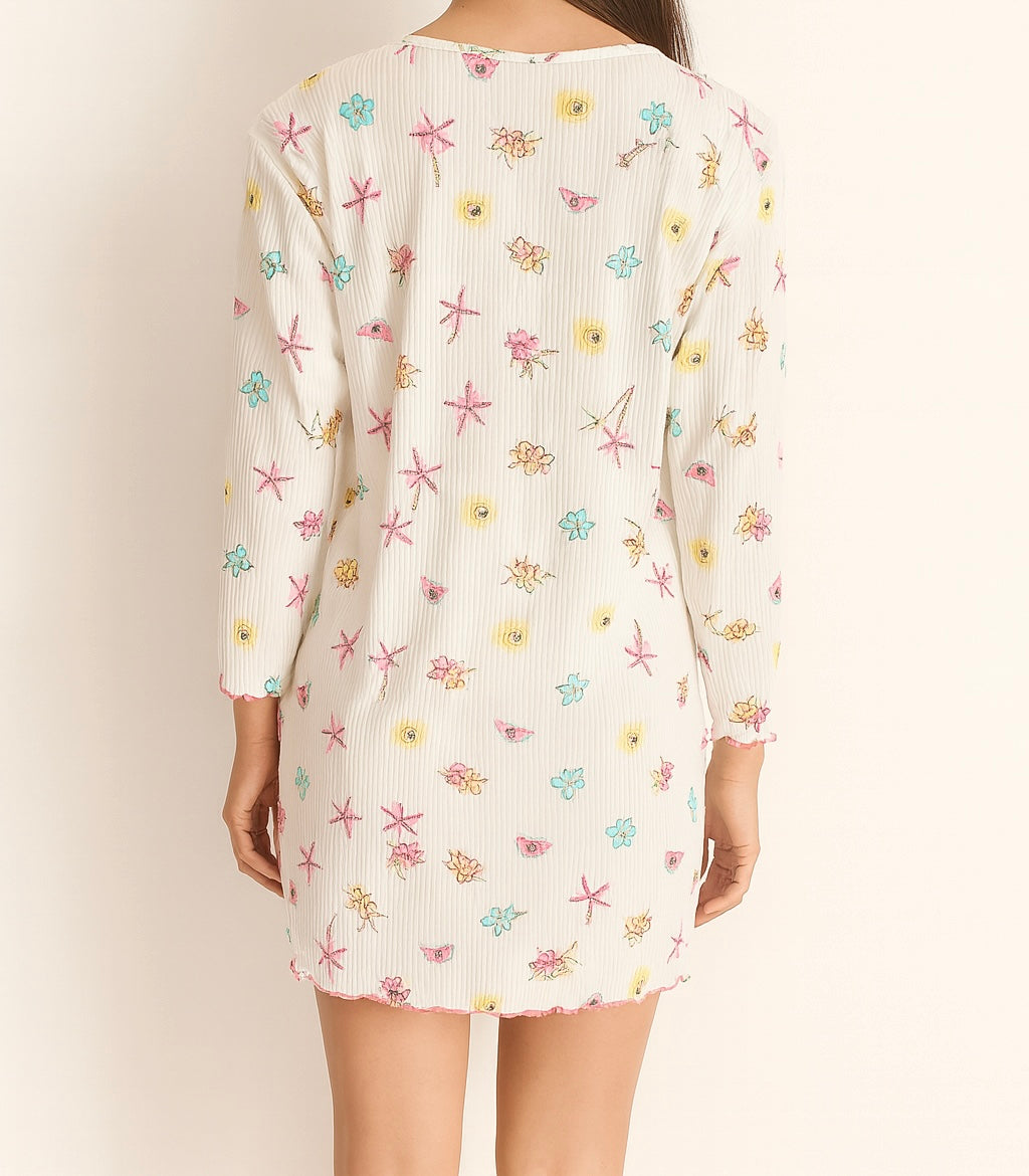 Floral Print Long Sleeve Sleep Shirt
