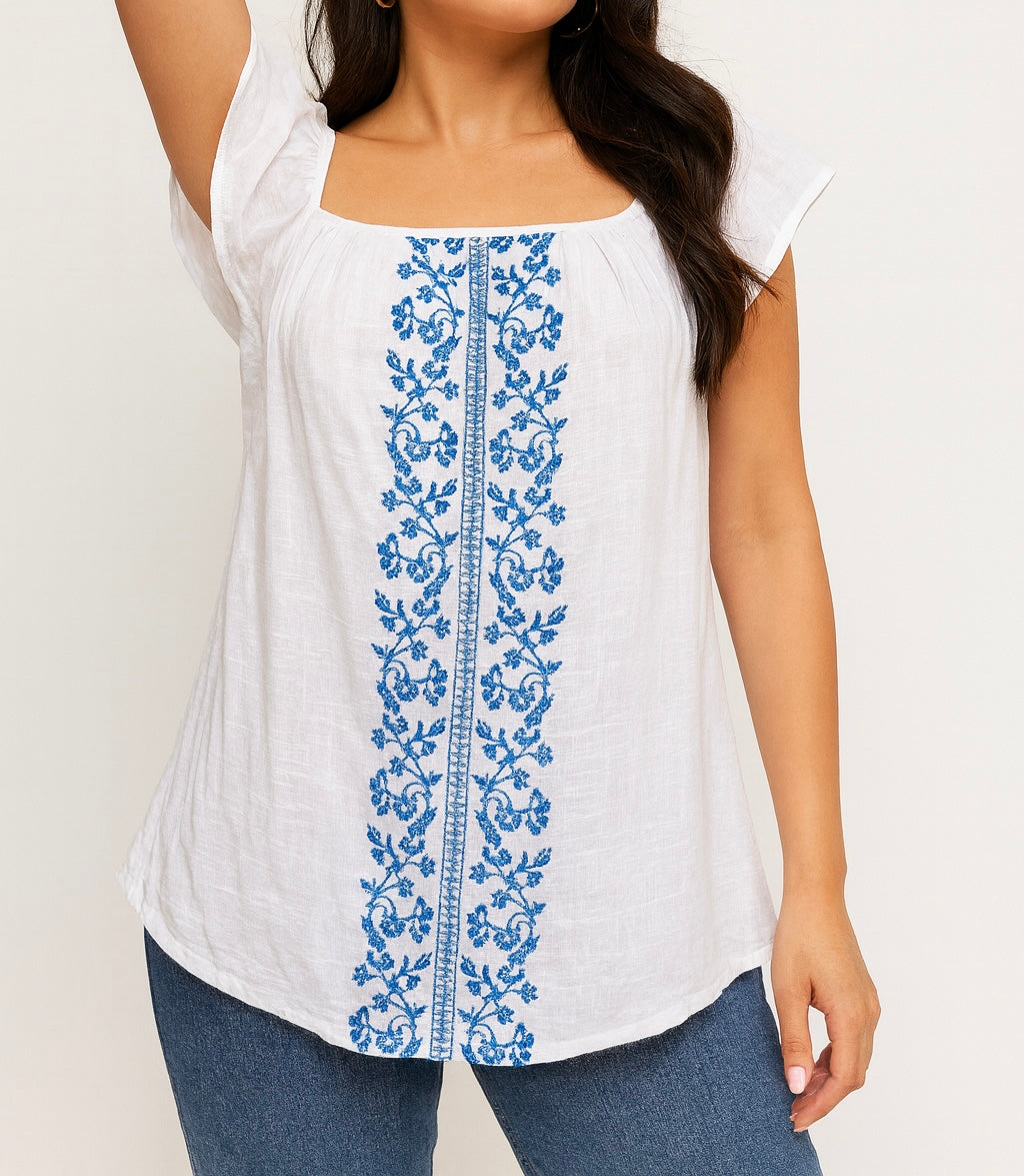 White Embroidered Boho Top