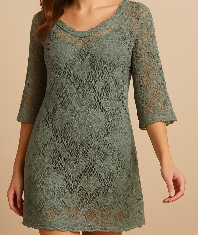 Green Lace 3/4 Sleeve Dress