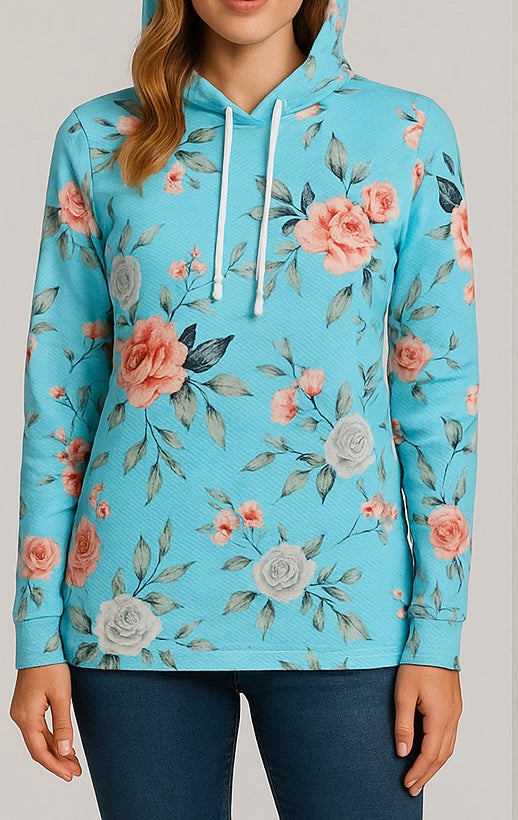 Ladies Light Blue floral Hoodie