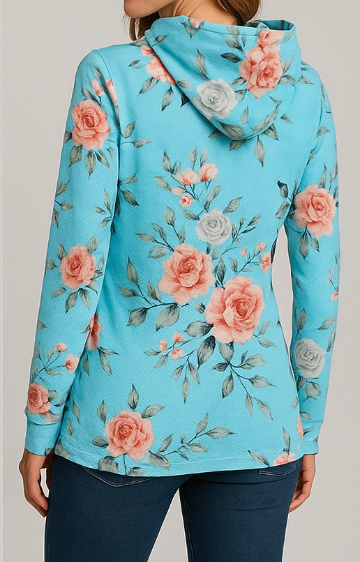 Ladies Light Blue floral Hoodie