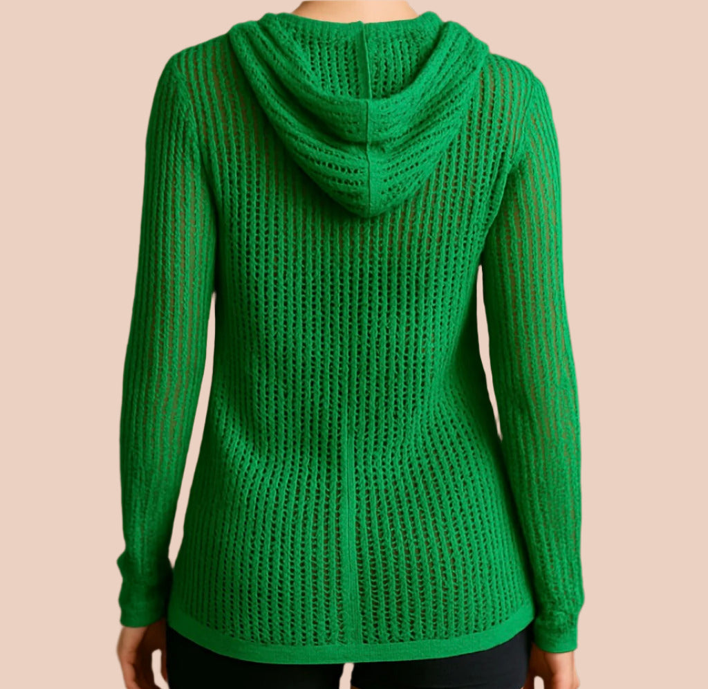 Green Open-Knit Zip-Up Hoodie