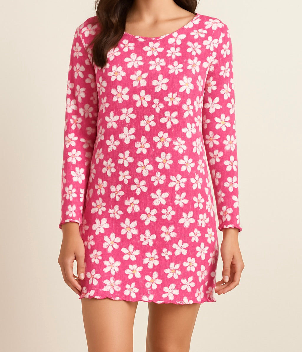 Pink Daisy Print Long Sleeve Sleep Shirt