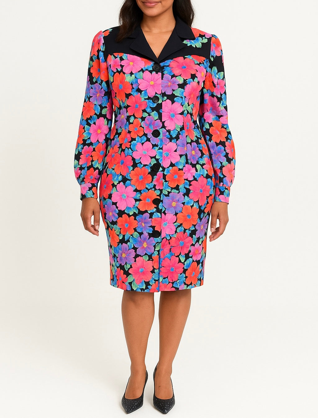 Vibrant Floral Button-Front Dress