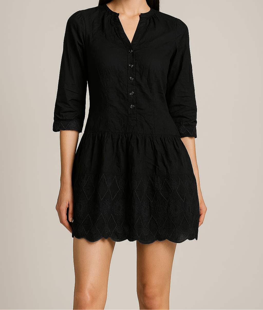 Midnight Buttoned Cotton Dress