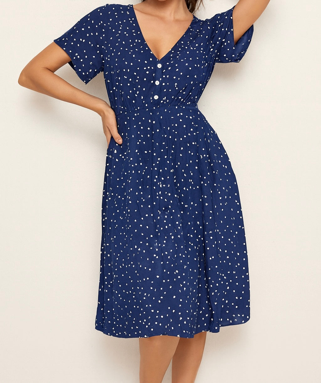 Polka Dot Buttoned Midi Dress