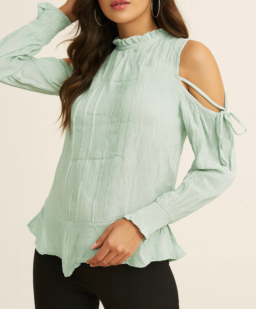 Mint Green Cold-Shoulder Blouse