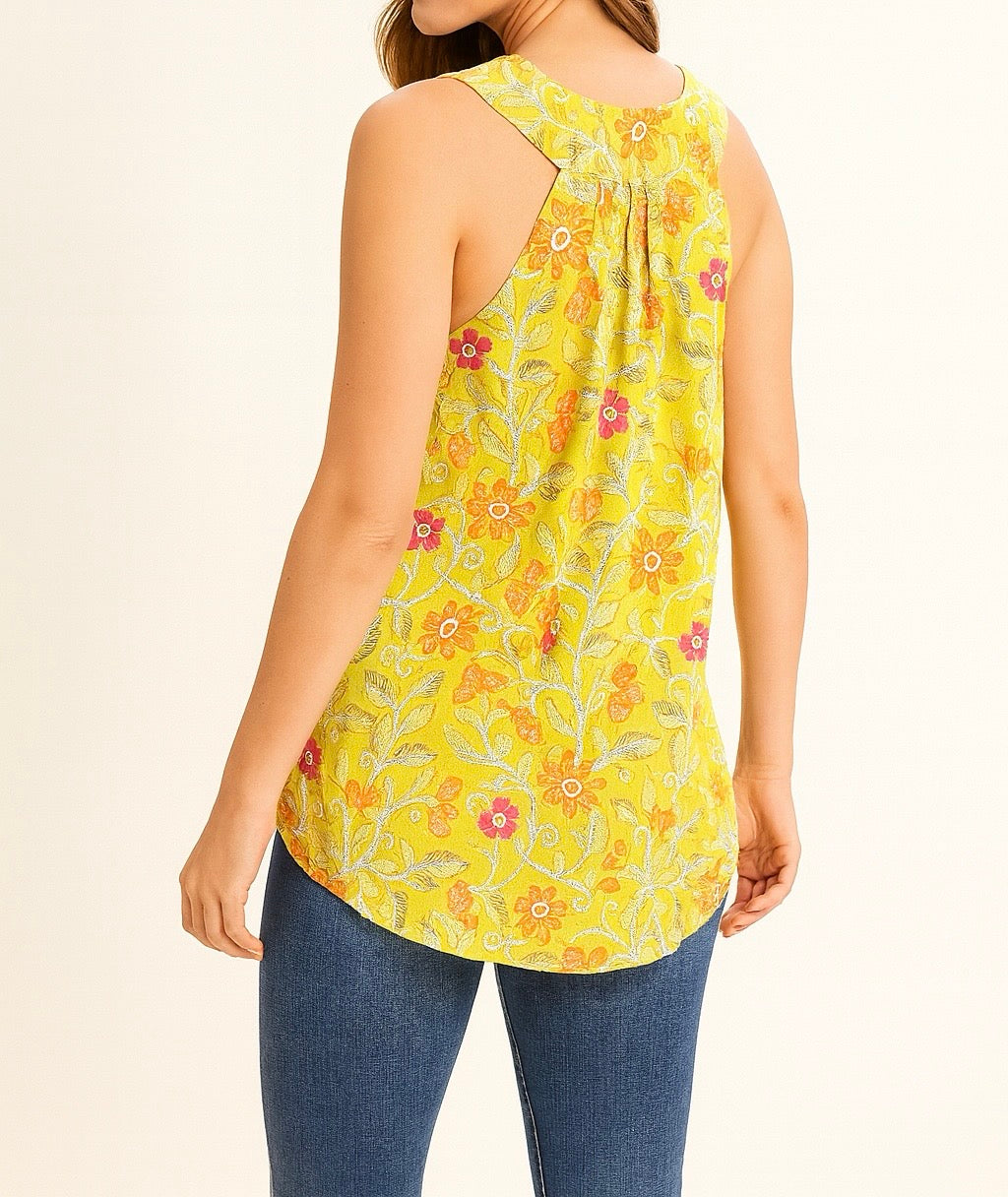 Yellow Floral Sleeveless Tunic