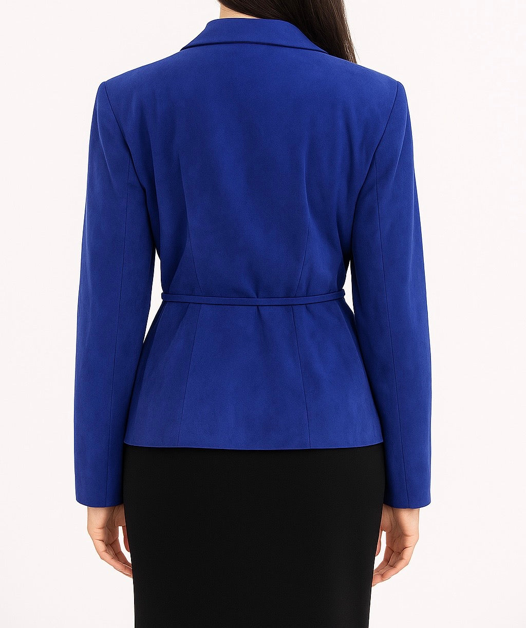 Elegant Blue Blazer and Black Pencil Skirt Set