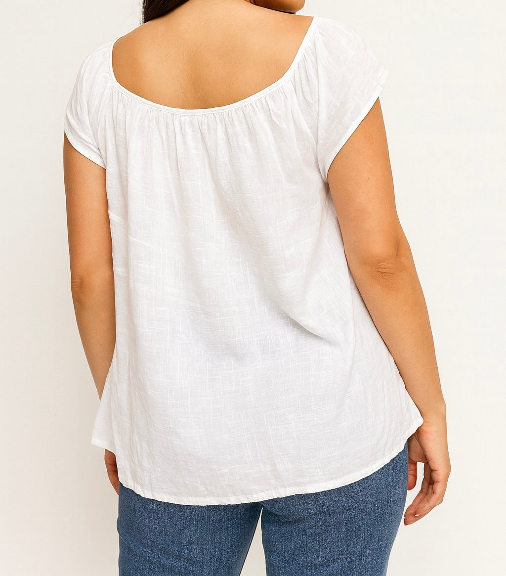 White Embroidered Boho Top