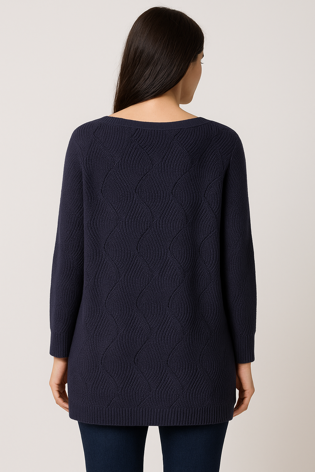 Wavy Knit Long-Sleeve Sweater in Navy