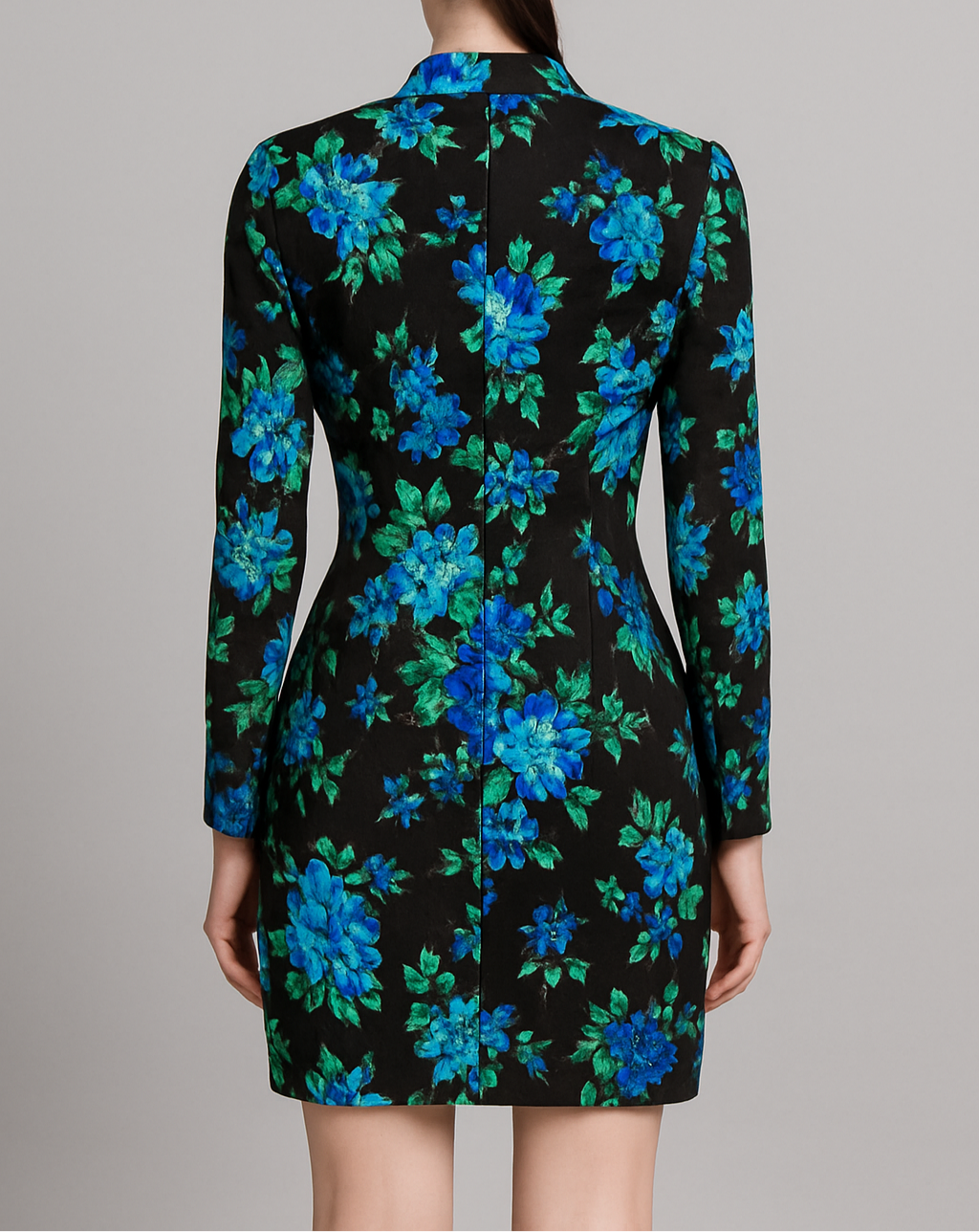 Floral Print Blazer Dress in Black and Blue