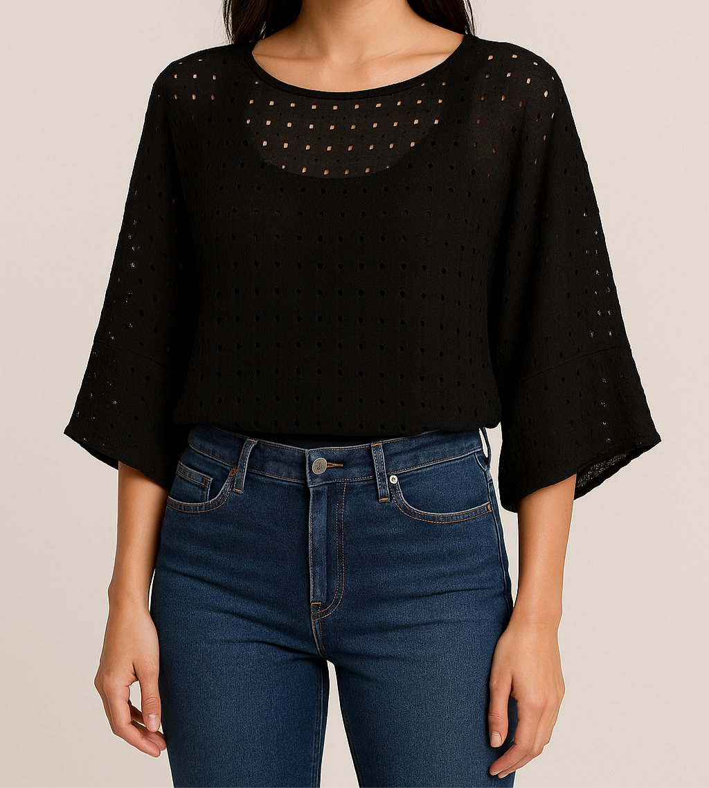 Black Crochet Dot Knit Sweater