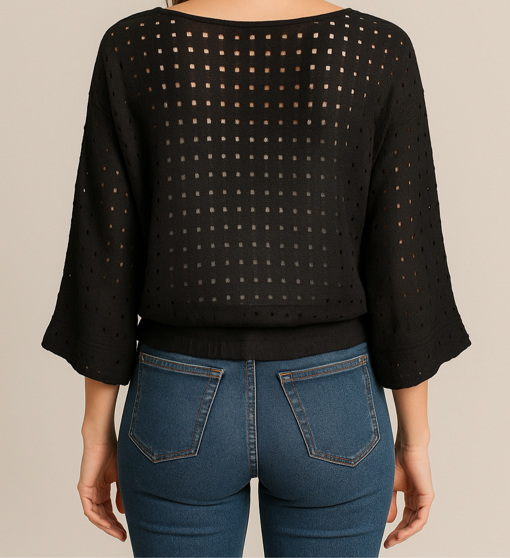 Black Crochet Dot Knit Sweater