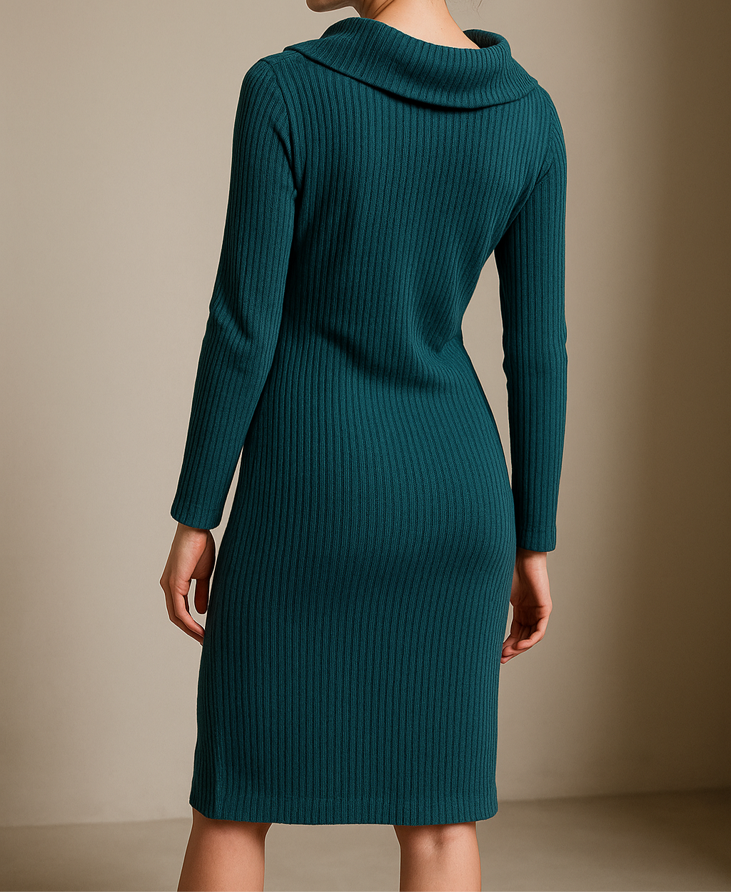 Ribbed Cowl Emerald Neck Dress