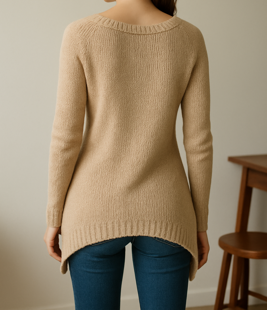 Cozy Beige Knit V-Neck Sweater