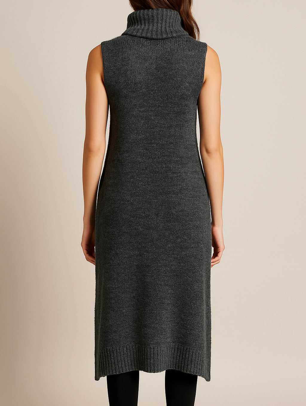 Grey Sleeveless High Low Turtleneck Sweater
