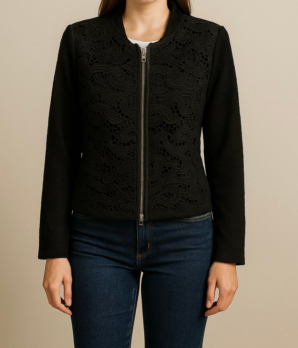 Elegant Black Lace-Detail Jacket