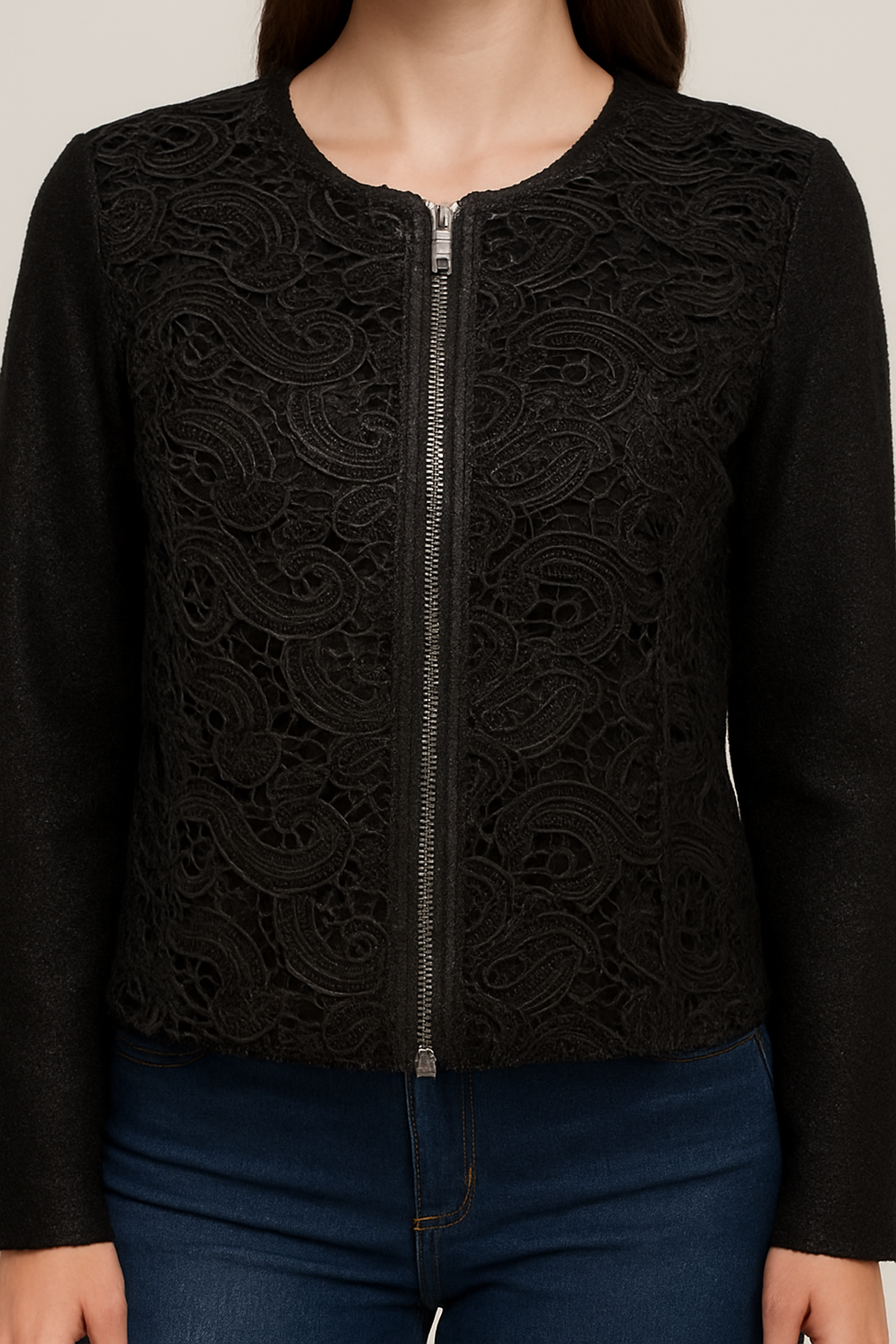 Elegant Black Lace-Detail Jacket