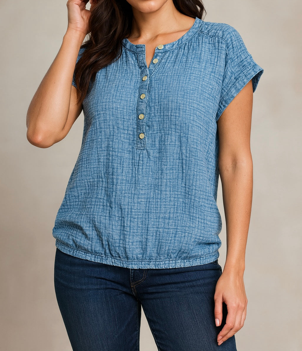 Chambray Button-Front Top
