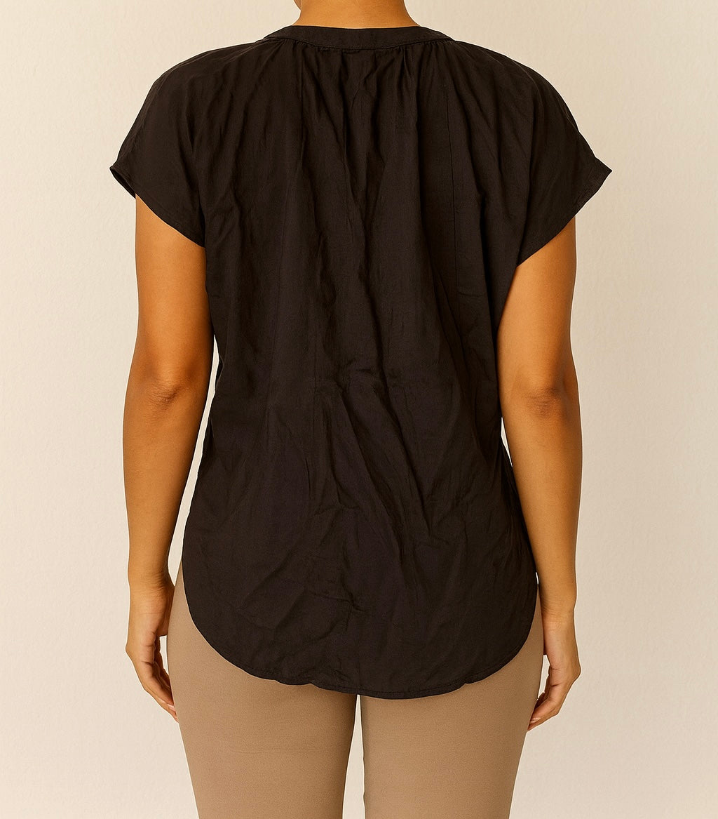 Black V-Neck Cap Sleeve Blouse
