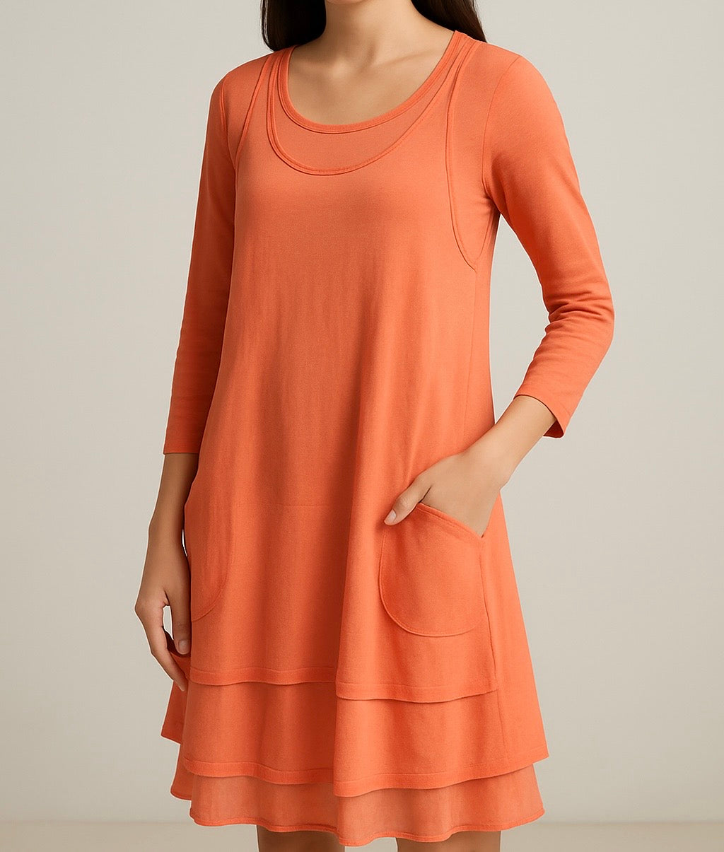 Coral Long Sleeve T-Shirt Dress