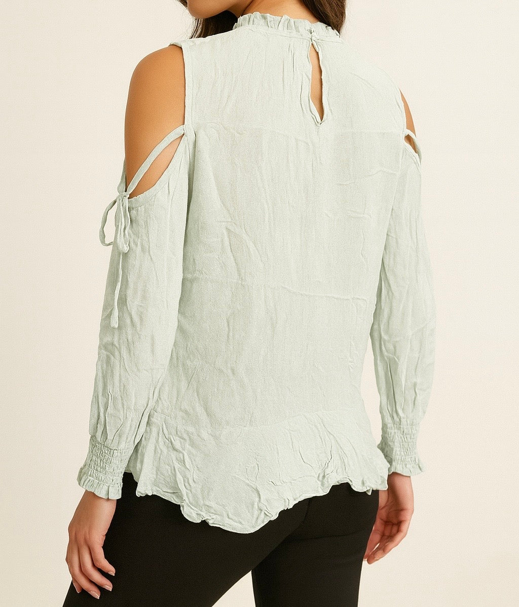 Mint Green Cold-Shoulder Blouse