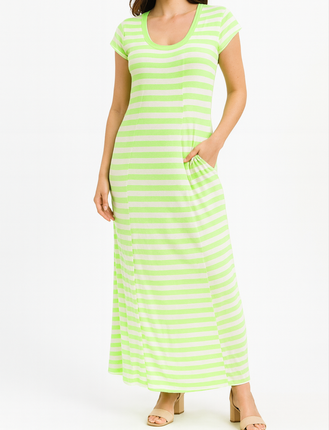 Lime Striped Maxi Dress – Soft, Stretchy & Stylish