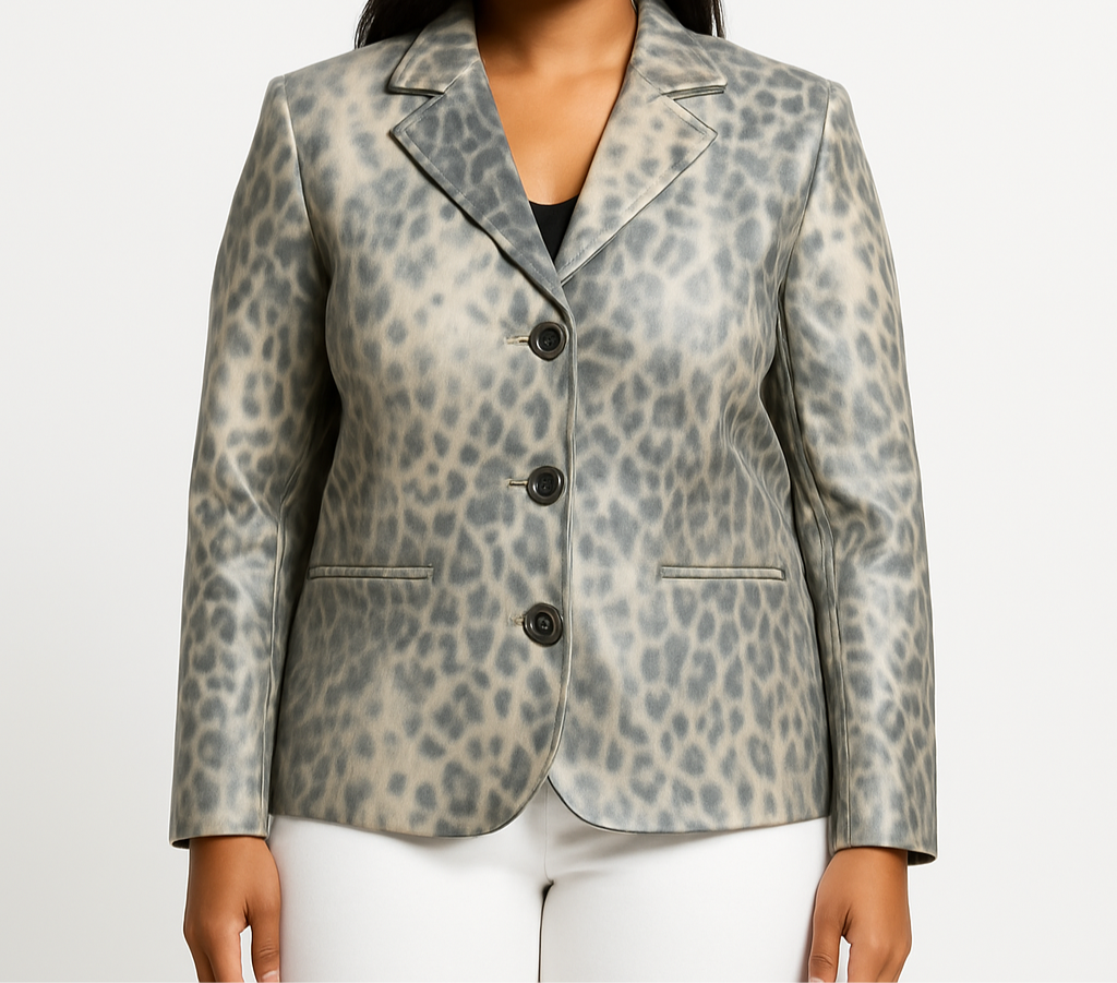 Grey Leopard Print Blazer