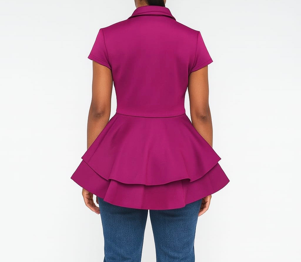 Magenta Layered Peplum Blazer Top