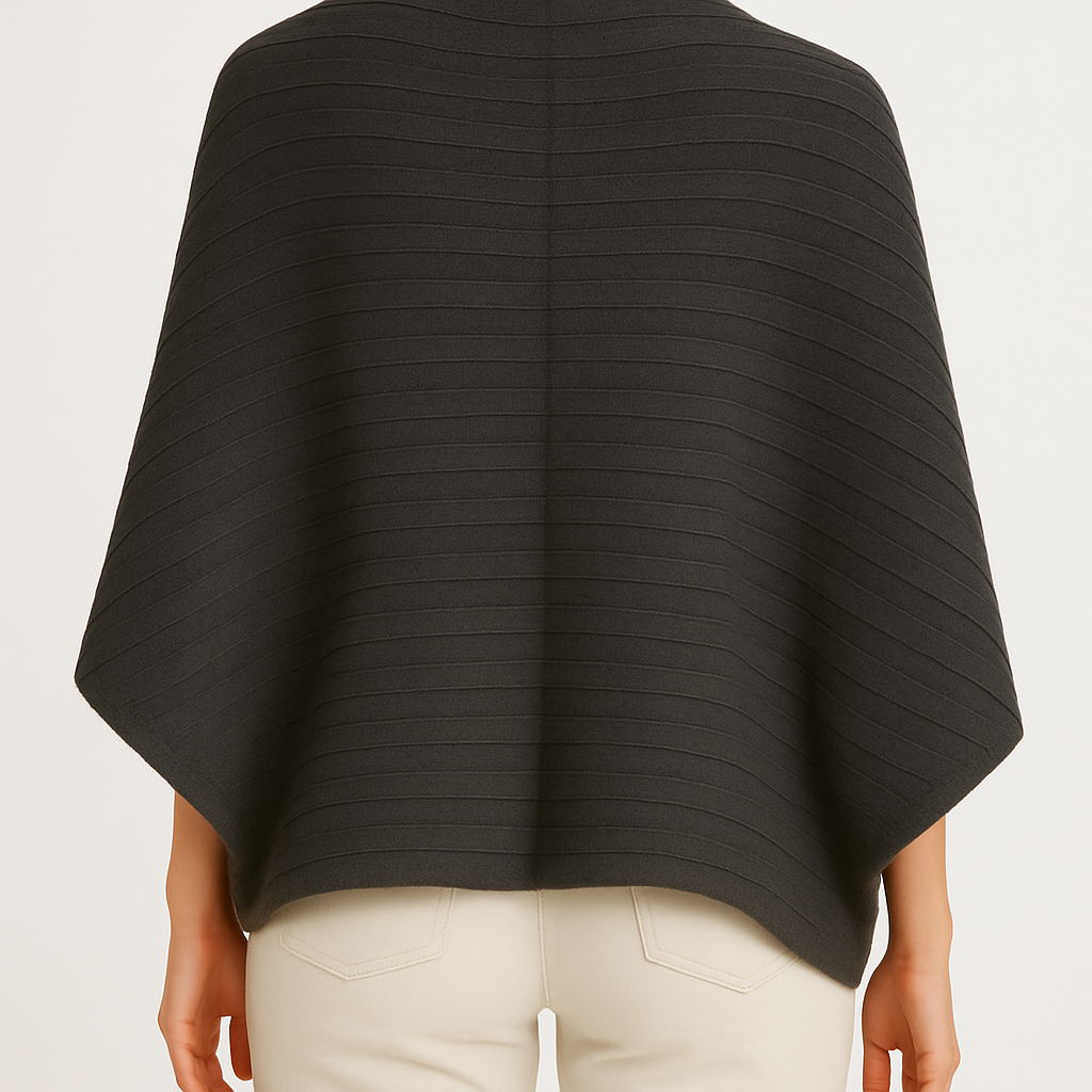 Oversized Ribbed Knit Wrap Black Sweater